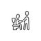 Caregiver helping man in toilet line icon