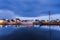 Carentan maritime harbour at twilight