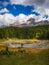 Carezza lake Lago di Carezza, Karersee with Mount Latemar, Bolzano province, South tyrol, Italy