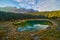 Carezza lake Lago di Carezza, Karersee with Mount Latemar, Bolzano province, South tyrol, Italy