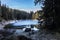 Carezza lake in winter with frosty surface