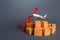 Cargo airplane above boxes and up arrow. Growth of tariffs for the transportation of goods and cargo. World logistics system