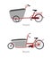 Cargo bikes with two and three wheels chart. Cartoon hand drawn flat illustration of different types of bicycles.