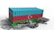 Cargo container with flag of Azerbaijan breaks container with Export text. Conceptual 3D animation