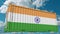 Cargo container with flag of India. Indian import or export related conceptual 3D rendering