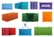 Cargo container icons set, cartoon style