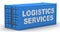 Cargo container labeled with the word LOGISTICS SERVICES