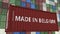 Cargo container with MADE IN BELGIUM caption. Belgian import or export related loopable animation