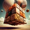 Cargo container transportation by parachute to deliver cargo delivery systen on sky