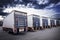 Cargo Container Trucks Parked Lot with The Sunset Sky. Distribution Warehouse Shipping. Freight Truck Logistics Cargo Transport