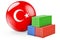 Cargo containers with Turkish flag. Freight shipping in Turkey, 3D rendering