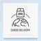 Cargo delivery thin line icon. Package moving around the globe. Logo for logistics. Modern vector illustration