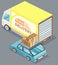 Cargo Delivery Truck and Car with Boxes Vector