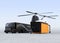Cargo drone prepare to landing beside a hybrid truck