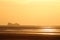 Cargo ferry ship, windfarm, sunset, Morecambe Bay