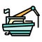 Cargo fishing boat icon color outline vector