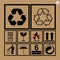 Cargo handling icons used beside the boxes and packaging