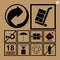 Cargo handling icons used beside the boxes and packaging