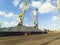 Cargo industrial port, port cranes. Loading of anthracite. Transportation of coal. Heap of coal