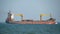 Cargo industrial ship. Ocean Tanker or freight for Transportation heavy weight container. Metal boat with crane. Sea transport. Na