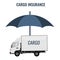 Cargo insurance guarantee of delivery. Flat color design icon.