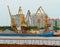 Cargo loader at Moscow port delivery background