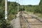 Cargo locomotive railroad engine crossing desert wilderness,rails