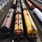 Cargo movement Top view of railway wagons and tanks for logistics