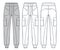 Cargo Pants fashion flat technical drawing template. Jogger Pants technical fashion Illustration, side pockets.