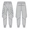 Cargo Pants technical fashion illustration. Wrap Jogger Pants fashion flat technical drawing template, pockets, elastic waistband