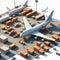 Cargo plane at the airport is loading goods for delivery, illustration of loading and unloading of goods at the airport 4