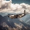 Cargo Plane Soaring Over Majestic Mountains
