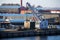 Cargo port with a dockyard crane on the pier