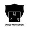 cargo protection icon, black vector sign with editable strokes, concept illustration