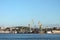 Cargo sea port, cranes panorama