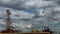 Cargo sea port. Sea cargo cranes. International transportation logistic container Seascape. sky is summer clouds