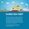 Cargo Sea Port, Unloading of Containers from the Container Carrier, Cranes in Load Ship or Unload. Vector