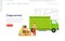 Cargo Service Landing Page Template, Delivery Truck with Cardboard Boxes and Male Courier, Fast Delivery Service Concept