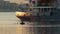 Cargo ship at anchor at the cable bridge