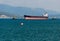 Cargo ship anchored in the roadstead Tsemes bay at the entrance of the port of Novorossiysk