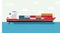 Cargo Ship Container in the Ocean Transportation, Shipping Freight Eransportation. Vector Illustration.