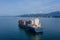 Cargo ship with containers near Batumi, aerial drone view