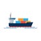 Cargo ship with containers in the ocean. Shipping freight transportation