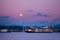 Cargo ship with containers in Seattle port, night