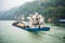 Cargo ship cruising on Yangtze river in rainy day