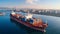 Cargo Ship Drone View Full of Containers in an International Waterway