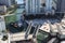 Cargo ship entering the Miami River in Downtown Miami. A divorced bridge. Passage of a cargo ship under the bridge. Taken from the