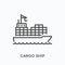 Cargo ship flat line icon. Vector outline illustration of container boat, sea tanker. Marine freight delivery thin