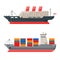 Cargo Ship or Freighter as Watercraft or Swimming Water Vessel Vector Set