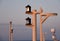 Cargo ship mast with navigation lights